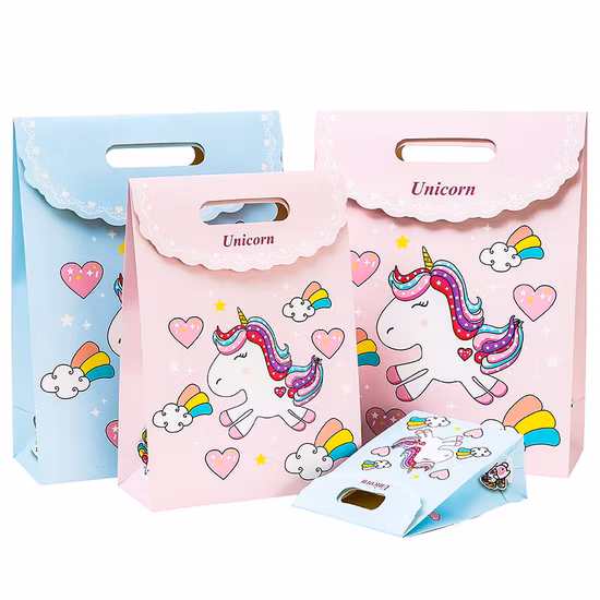 Borse per la spesa con manico in carta fustellata, sacchetto in cartone bianco con confezione regalo di caramelle natalizie